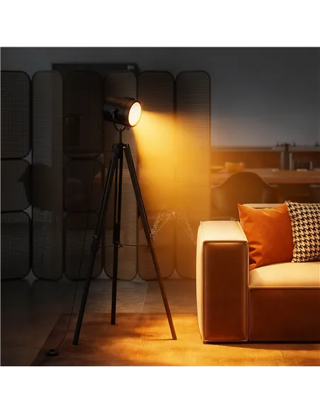 HOMCOM Industrial Tripod Floor Lamp, Nautical Searchlight with Adjustable Height, Wood Legs, E14 Lamp Base for Living Room, Bedr