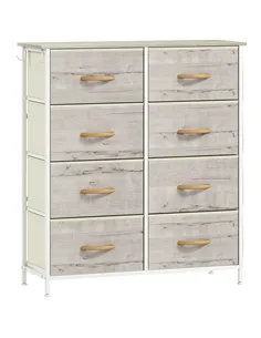 HOMCOM Chest of Eight Fabric Drawers - Natural Wood Finish