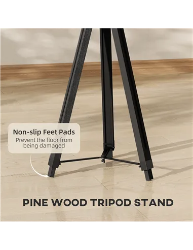 HOMCOM Industrial Tripod Floor Lamp, Nautical Searchlight with Adjustable Height, Wood Legs, E14 Lamp Base for Living Room, Bedr