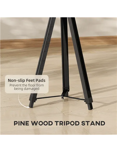 HOMCOM Industrial Tripod Floor Lamp, Nautical Searchlight with Adjustable Height, Wood Legs, E14 Lamp Base for Living Room, Bedr