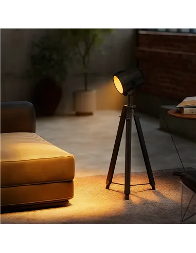 HOMCOM Industrial Tripod Floor Lamp, Nautical Searchlight with Adjustable Height, Wood Legs, E14 Lamp Base for Living Room, Bedr