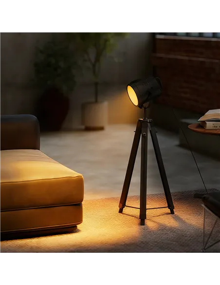 HOMCOM Industrial Tripod Floor Lamp, Nautical Searchlight with Adjustable Height, Wood Legs, E14 Lamp Base for Living Room, Bedr