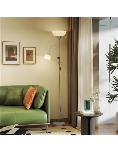 HOMCOM LED Floor Lamp for Living Room, 180cm Tall Standing Lamp, Mother and Child Uplighter with Adjustable Gooseneck, 3000K/450