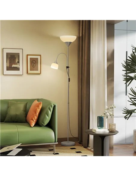 HOMCOM LED Floor Lamp for Living Room, 180cm Tall Standing Lamp, Mother and Child Uplighter with Adjustable Gooseneck, 3000K/450
