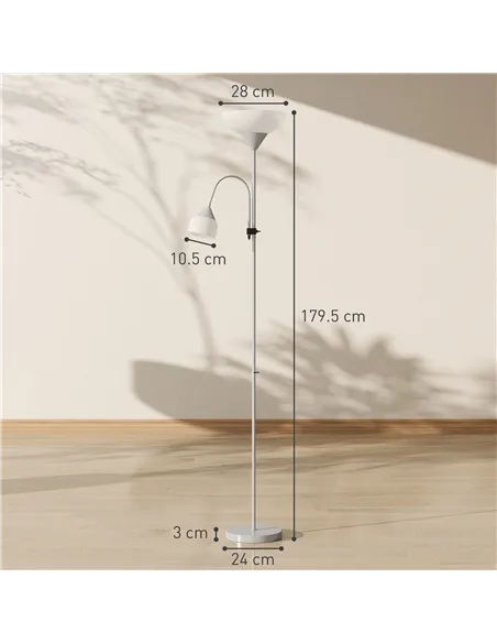 HOMCOM LED Floor Lamp for Living Room, 180cm Tall Standing Lamp, Mother and Child Uplighter with Adjustable Gooseneck, 3000K/450