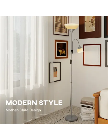 HOMCOM LED Floor Lamp for Living Room, 180cm Tall Standing Lamp, Mother and Child Uplighter with Adjustable Gooseneck, 3000K/450