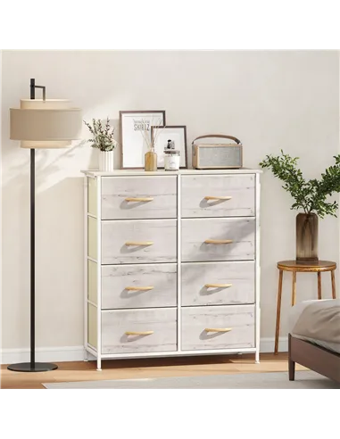 HOMCOM Chest of Eight Fabric Drawers - Natural Wood Finish