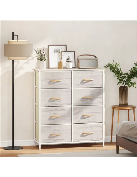 HOMCOM Chest of Eight Fabric Drawers - Natural Wood Finish