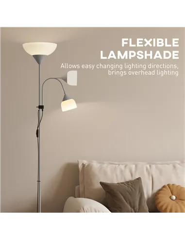 HOMCOM LED Floor Lamp for Living Room, 180cm Tall Standing Lamp, Mother and Child Uplighter with Adjustable Gooseneck, 3000K/450