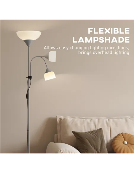 HOMCOM LED Floor Lamp for Living Room, 180cm Tall Standing Lamp, Mother and Child Uplighter with Adjustable Gooseneck, 3000K/450