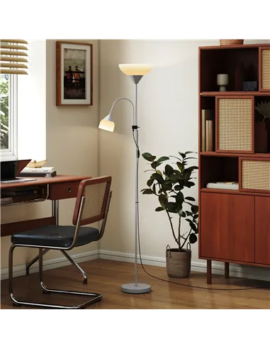 HOMCOM LED Floor Lamp for Living Room, 180cm Tall Standing Lamp, Mother and Child Uplighter with Adjustable Gooseneck, 3000K/450