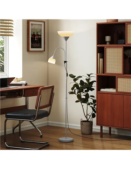 HOMCOM LED Floor Lamp for Living Room, 180cm Tall Standing Lamp, Mother and Child Uplighter with Adjustable Gooseneck, 3000K/450