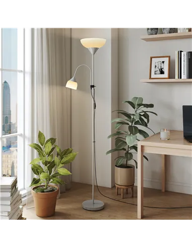 HOMCOM LED Floor Lamp for Living Room, 180cm Tall Standing Lamp, Mother and Child Uplighter with Adjustable Gooseneck, 3000K/450