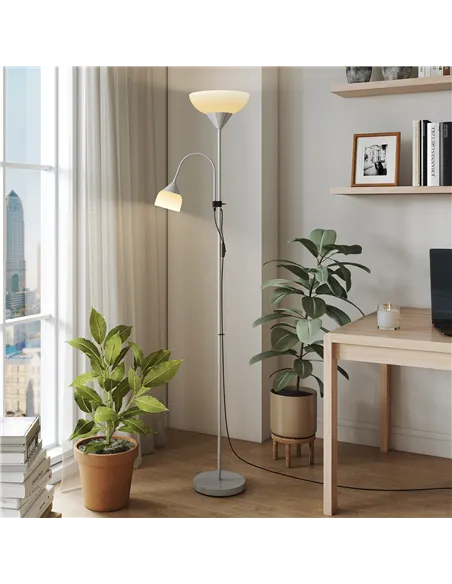 HOMCOM LED Floor Lamp for Living Room, 180cm Tall Standing Lamp, Mother and Child Uplighter with Adjustable Gooseneck, 3000K/450