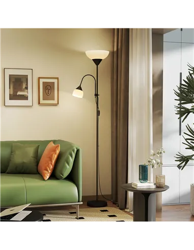 HOMCOM LED Floor Lamp for Living Room, 180cm Tall Standing Lamp, Mother and Child Uplighter with Adjustable Gooseneck, 3000K/450