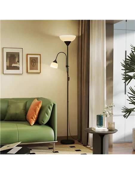 HOMCOM LED Floor Lamp for Living Room, 180cm Tall Standing Lamp, Mother and Child Uplighter with Adjustable Gooseneck, 3000K/450