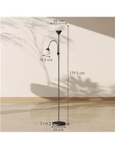 HOMCOM LED Floor Lamp for Living Room, 180cm Tall Standing Lamp, Mother and Child Uplighter with Adjustable Gooseneck, 3000K/450
