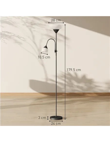 HOMCOM LED Floor Lamp for Living Room, 180cm Tall Standing Lamp, Mother and Child Uplighter with Adjustable Gooseneck, 3000K/450