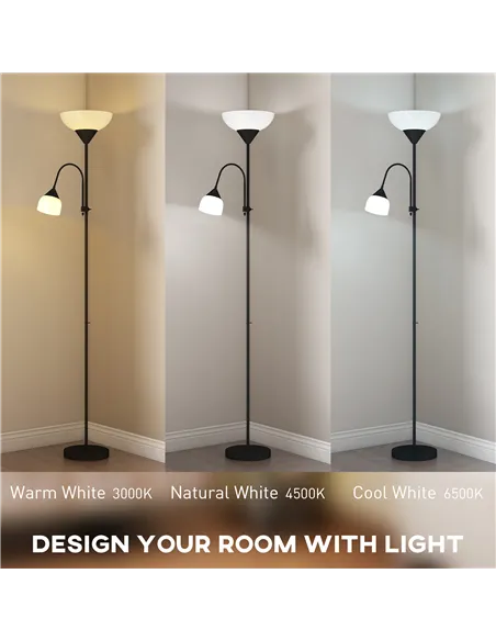 HOMCOM LED Floor Lamp for Living Room, 180cm Tall Standing Lamp, Mother and Child Uplighter with Adjustable Gooseneck, 3000K/450