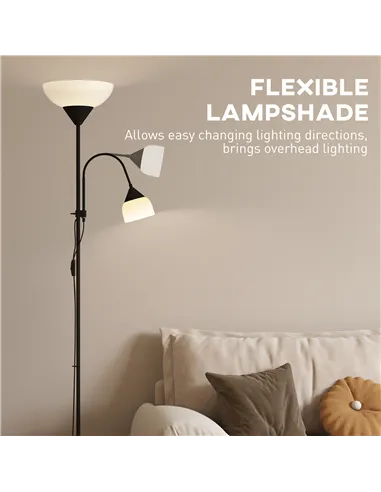 HOMCOM LED Floor Lamp for Living Room, 180cm Tall Standing Lamp, Mother and Child Uplighter with Adjustable Gooseneck, 3000K/450