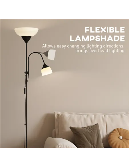 HOMCOM LED Floor Lamp for Living Room, 180cm Tall Standing Lamp, Mother and Child Uplighter with Adjustable Gooseneck, 3000K/450