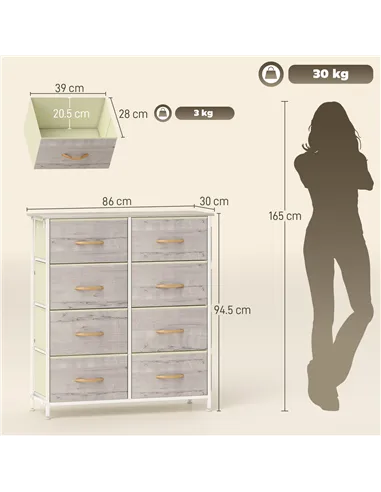 HOMCOM Chest of Eight Fabric Drawers - Natural Wood Finish