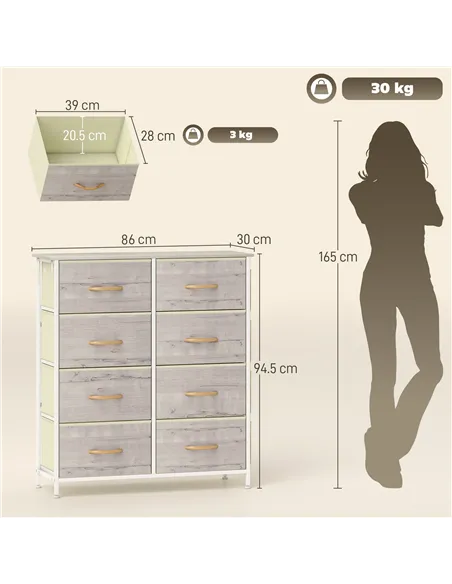 HOMCOM Chest of Eight Fabric Drawers - Natural Wood Finish