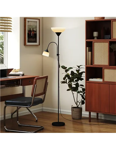 HOMCOM LED Floor Lamp for Living Room, 180cm Tall Standing Lamp, Mother and Child Uplighter with Adjustable Gooseneck, 3000K/450