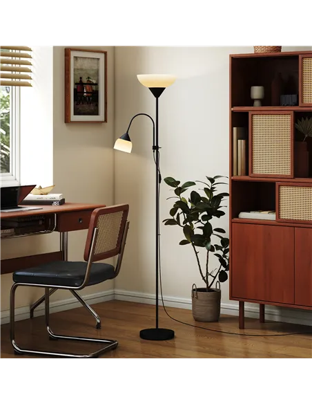 HOMCOM LED Floor Lamp for Living Room, 180cm Tall Standing Lamp, Mother and Child Uplighter with Adjustable Gooseneck, 3000K/450