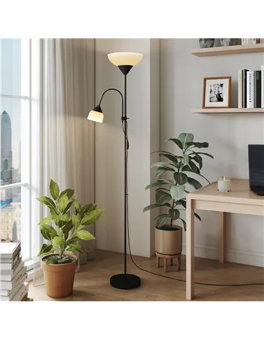 HOMCOM LED Floor Lamp for Living Room, 180cm Tall Standing Lamp, Mother and Child Uplighter with Adjustable Gooseneck, 3000K/450