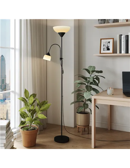 HOMCOM LED Floor Lamp for Living Room, 180cm Tall Standing Lamp, Mother and Child Uplighter with Adjustable Gooseneck, 3000K/450