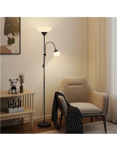HOMCOM LED Floor Lamp for Living Room, 180cm Tall Standing Lamp, Mother and Child Uplighter with Adjustable Gooseneck, Black