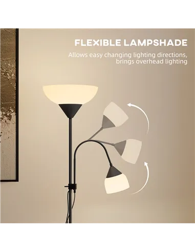 HOMCOM LED Floor Lamp for Living Room, 180cm Tall Standing Lamp, Mother and Child Uplighter with Adjustable Gooseneck, Black