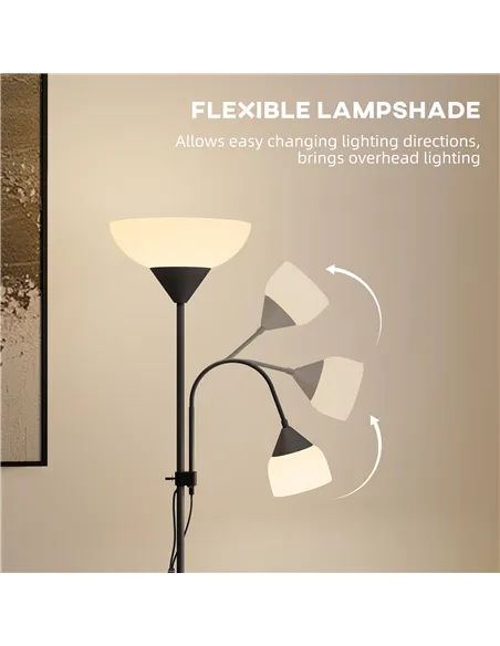 HOMCOM LED Floor Lamp for Living Room, 180cm Tall Standing Lamp, Mother and Child Uplighter with Adjustable Gooseneck, Black
