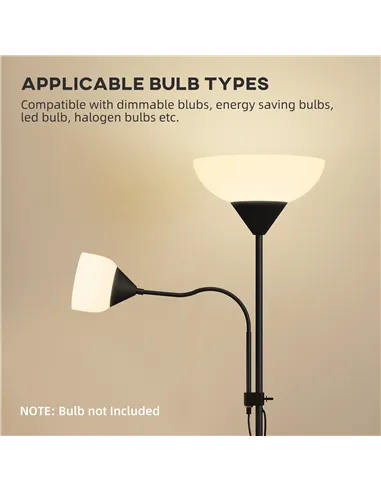 HOMCOM LED Floor Lamp for Living Room, 180cm Tall Standing Lamp, Mother and Child Uplighter with Adjustable Gooseneck, Black