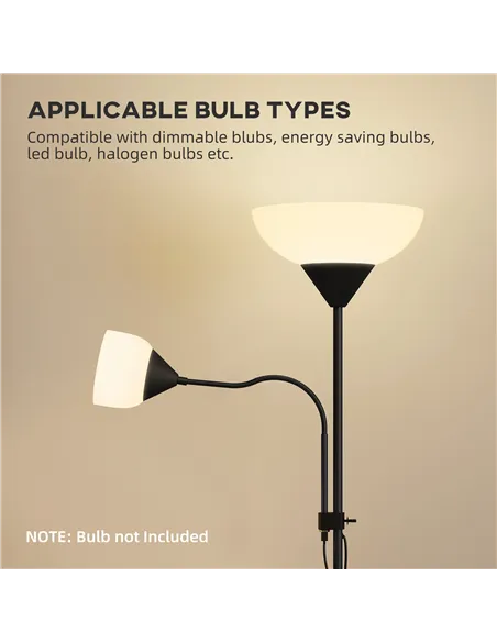 HOMCOM LED Floor Lamp for Living Room, 180cm Tall Standing Lamp, Mother and Child Uplighter with Adjustable Gooseneck, Black