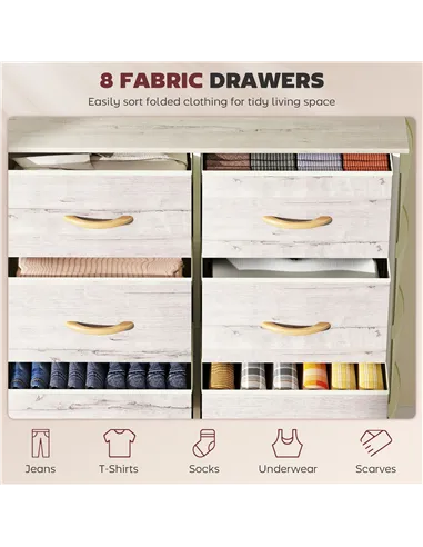 HOMCOM Chest of Eight Fabric Drawers - Natural Wood Finish