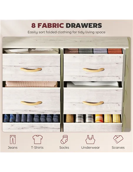 HOMCOM Chest of Eight Fabric Drawers - Natural Wood Finish