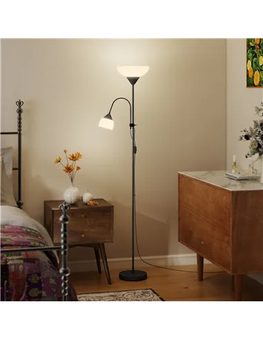 HOMCOM LED Floor Lamp for Living Room, 180cm Tall Standing Lamp, Mother and Child Uplighter with Adjustable Gooseneck, Black