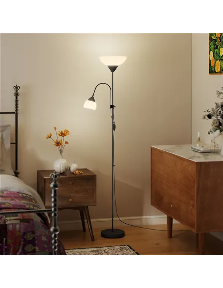 HOMCOM LED Floor Lamp for Living Room, 180cm Tall Standing Lamp, Mother and Child Uplighter with Adjustable Gooseneck, Black