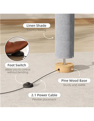 HOMCOM LED Floor Lamp for Living Room, 120cm Modern Standing Lamp with 3000K/4500K/6500K Colour Temperatures, Linen Shade and Wo
