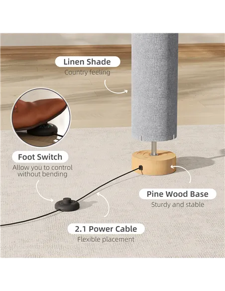 HOMCOM LED Floor Lamp for Living Room, 120cm Modern Standing Lamp with 3000K/4500K/6500K Colour Temperatures, Linen Shade and Wo