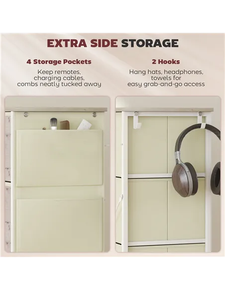 HOMCOM Chest of Eight Fabric Drawers - Natural Wood Finish