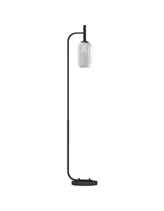 HOMCOM Floor Lamp for Living Room with Glass Lampshade, Modern Standing Lamp with Foot Switch for Bedroom, Bulb not Included, Bl