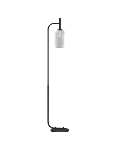 HOMCOM Floor Lamp for Living Room with Glass Lampshade, Modern Standing Lamp with Foot Switch for Bedroom, Bulb not Included, Bl