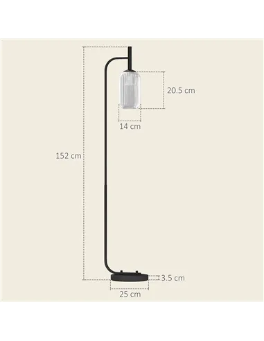HOMCOM Floor Lamp for Living Room with Glass Lampshade, Modern Standing Lamp with Foot Switch for Bedroom, Bulb not Included, Bl