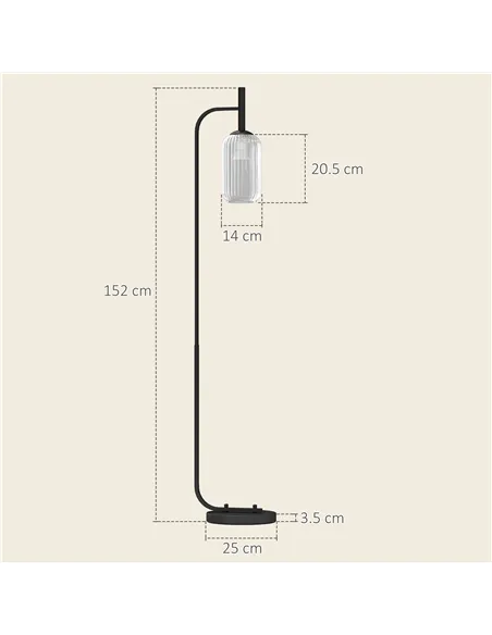 HOMCOM Floor Lamp for Living Room with Glass Lampshade, Modern Standing Lamp with Foot Switch for Bedroom, Bulb not Included, Bl