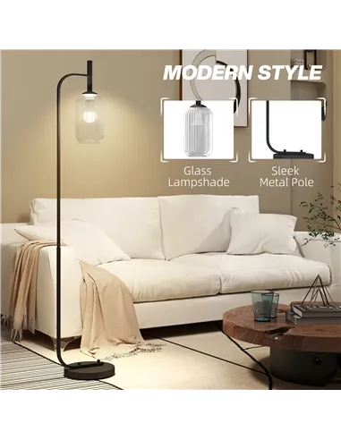 HOMCOM Floor Lamp for Living Room with Glass Lampshade, Modern Standing Lamp with Foot Switch for Bedroom, Bulb not Included, Bl