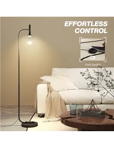 HOMCOM Floor Lamp for Living Room with Glass Lampshade, Modern Standing Lamp with Foot Switch for Bedroom, Bulb not Included, Bl