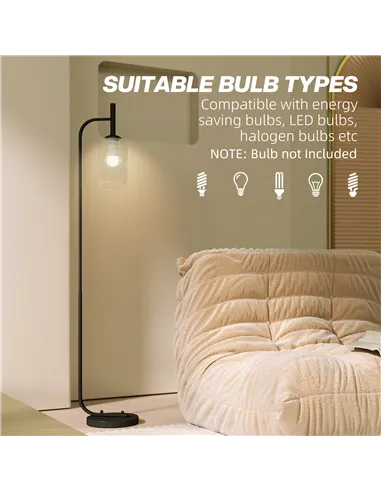 HOMCOM Floor Lamp for Living Room with Glass Lampshade, Modern Standing Lamp with Foot Switch for Bedroom, Bulb not Included, Bl